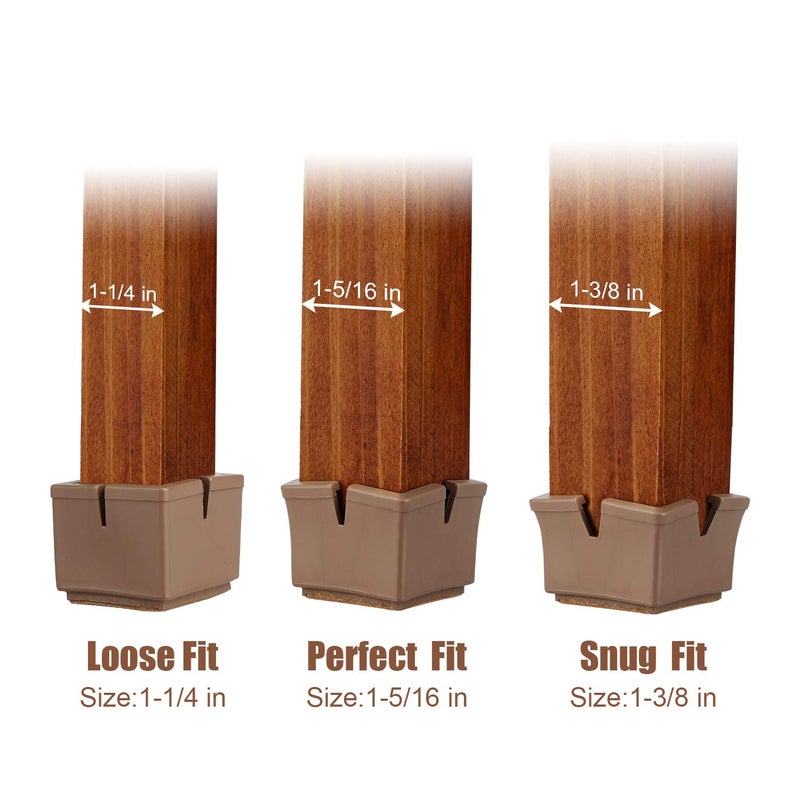 Anwenk Chair Leg Floor Protectors Square Furniture Leg Caps 1 1/4 to 1 3/8â€ with Felt Pads Brown (16 Pack) - Image 3